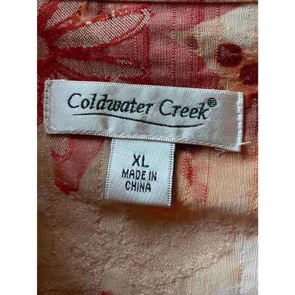 Coldwater Creek Button Up Jacket Sz XL Floral Tan Orange Textured Shabby Chic - Picture 2 of 10